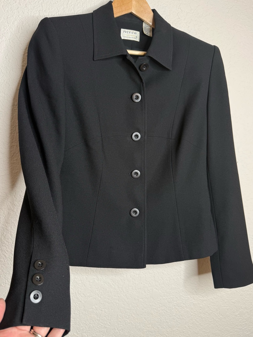 Preview Collection Black Fitted Button-Front Jacket Size 6 Blazer Office